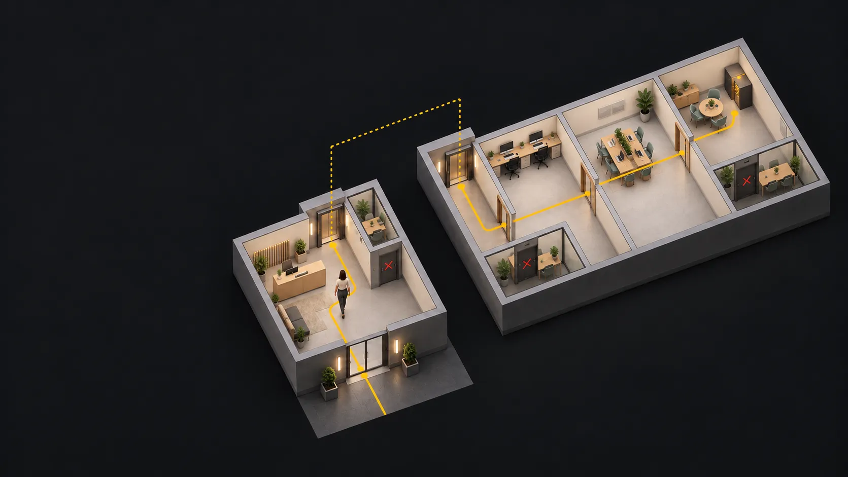 An authorised route through an office