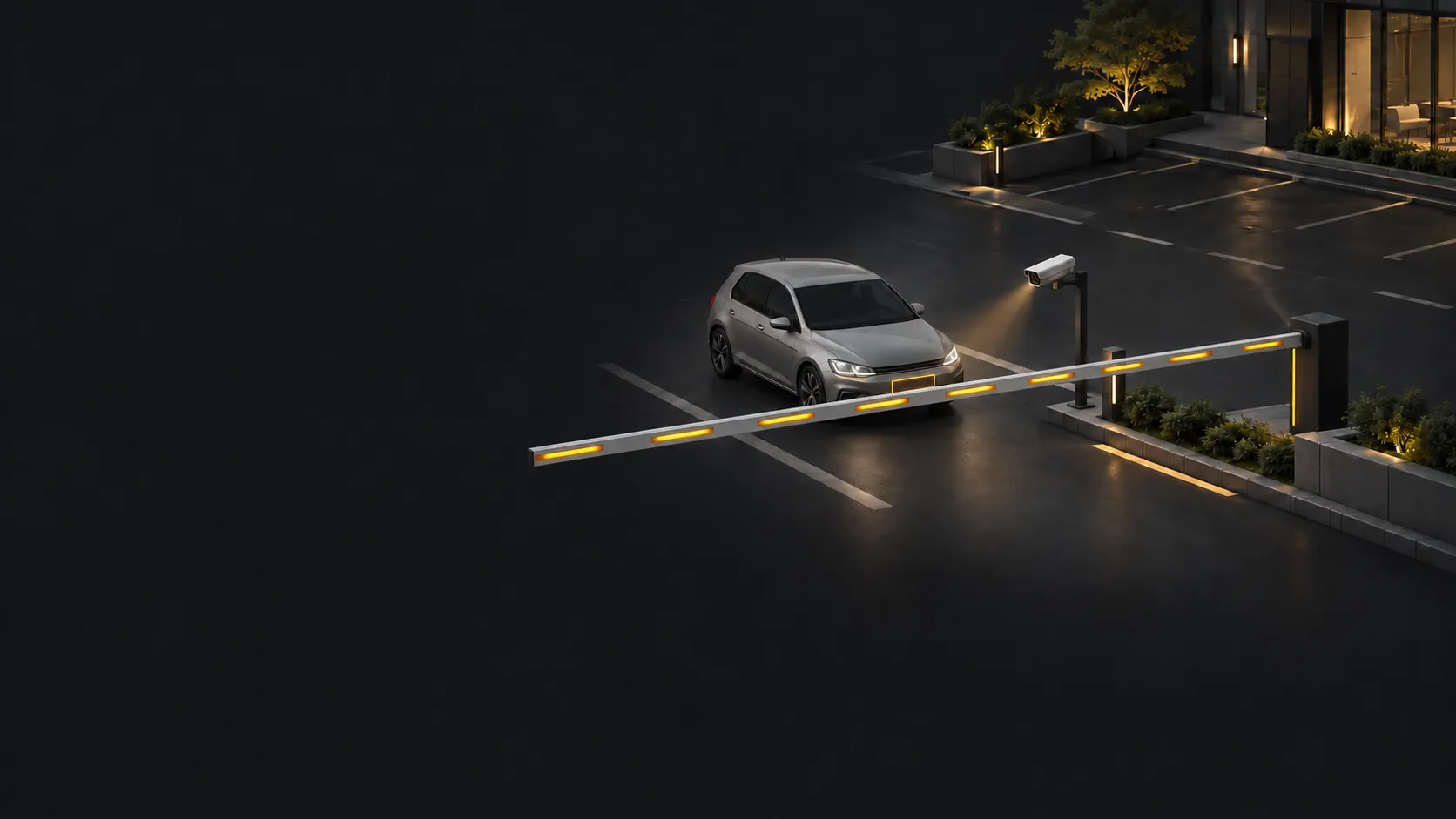 Illustration of a vehicle at a camera-equipped parking entrance